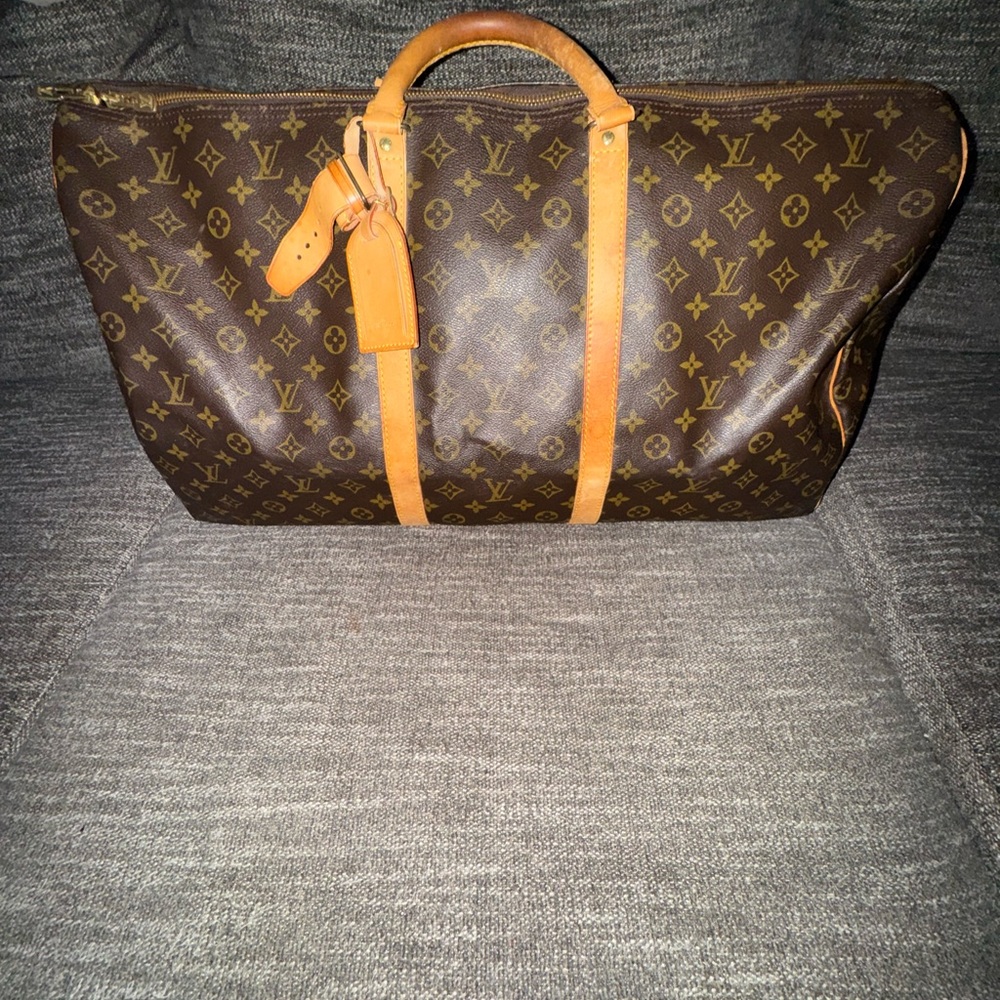 Louis Vuitton Brown and Tan Boston 60 Duffel Bag with Iconic Monogram